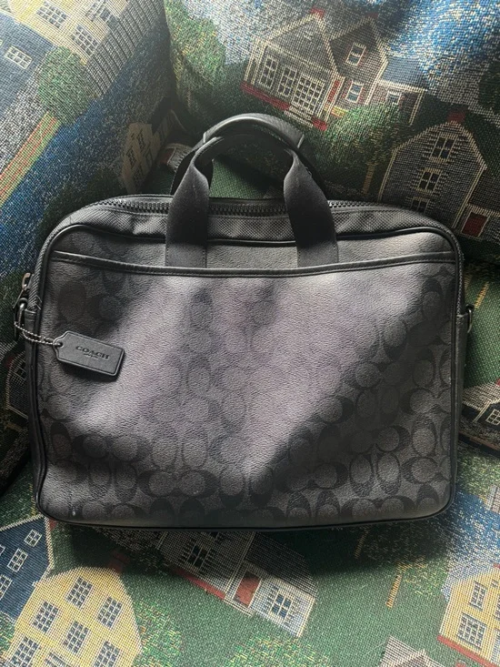 COACH Rider Brief In Signature Canvas Black Grey Multi Leather Dual-Pocket Bag - Picture 2 of 10